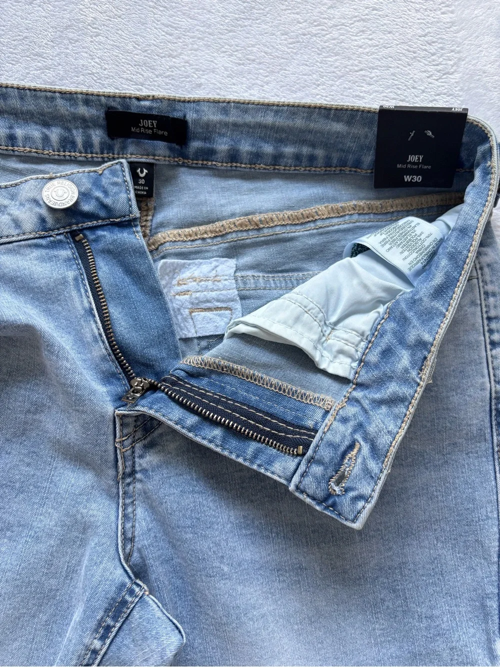 TRUE RELIGION Joey Mid Rise Flap Pocket Two-Tone Flare Jean--NWT--30